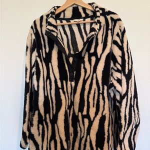 Terra & Sky Black and Cream Teddy Jacket - Zebra Print- 2x